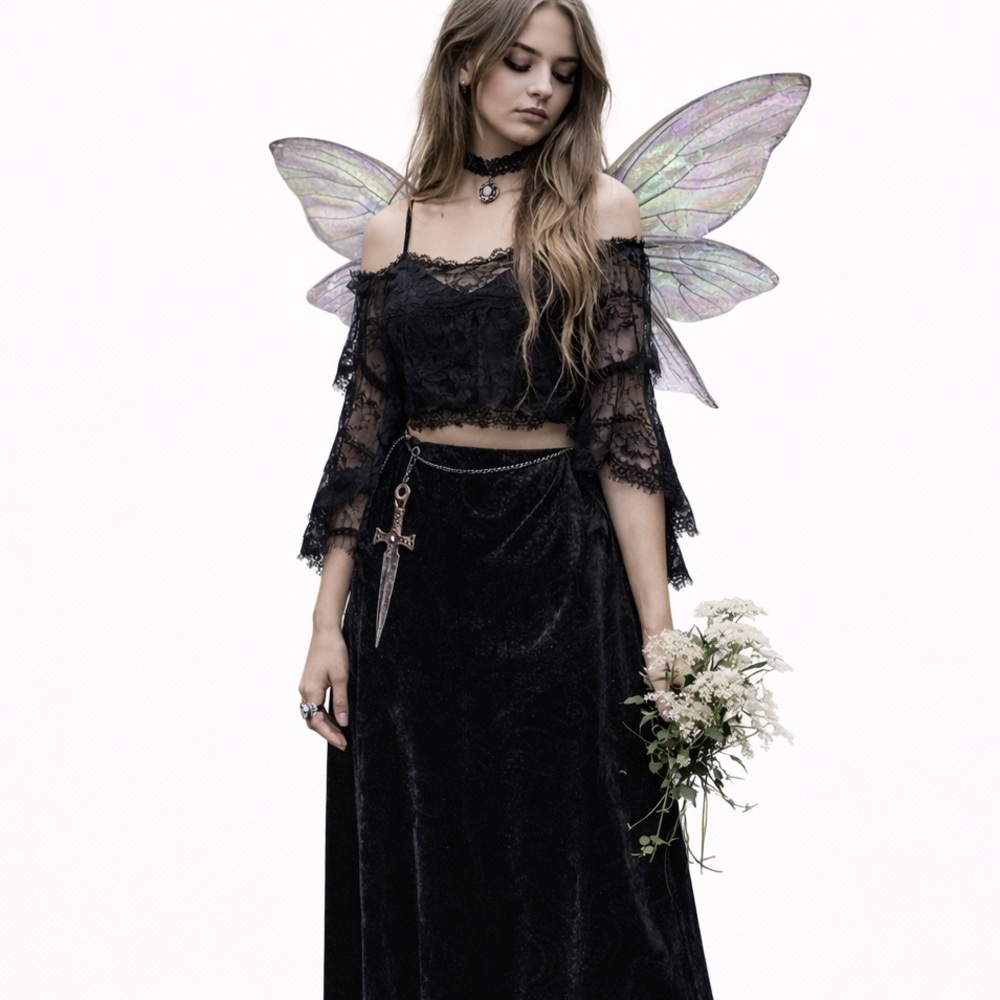 Kathy Lee Collection vintage long black velvet maxi skirt whimsigoth Y2K large - Picture 7 of 7